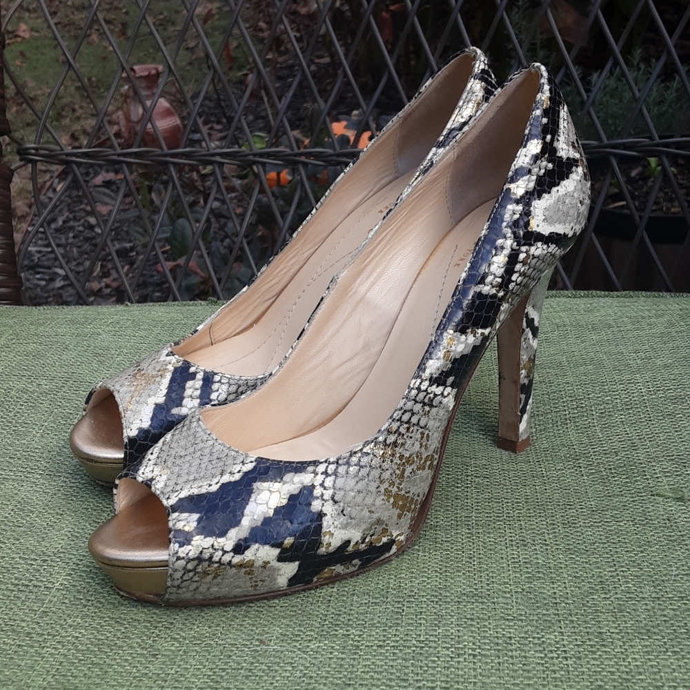 Kate Spade New York Snakeskin Metallic Platform Open Toe Heel.